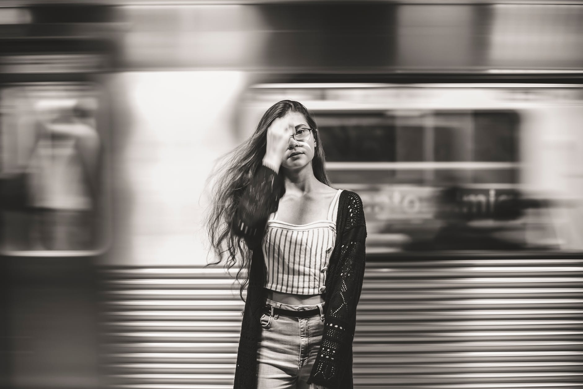 timelapse and greyscale photography of woman